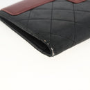 CHANEL Matelasse Long Wallet Lamb Skin Black Silver CC Auth am10948-9