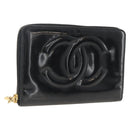 CHANEL Compact Long Wallet Patent leather Black CC Auth am10949A-1