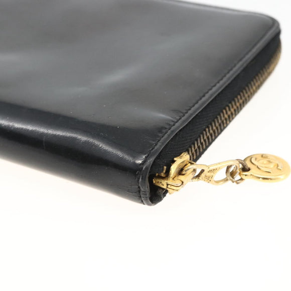 CHANEL Compact Long Wallet Patent leather Black CC Auth am10949A