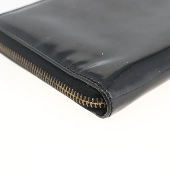 CHANEL Compact Long Wallet Patent leather Black CC Auth am10949A