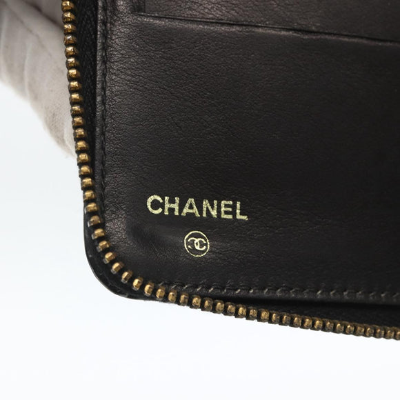 CHANEL Compact Long Wallet Patent leather Black CC Auth am10949A