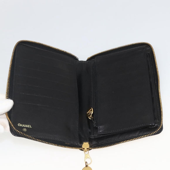 CHANEL Compact Long Wallet Patent leather Black CC Auth am10949A