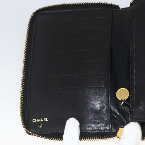 CHANEL Compact Long Wallet Patent leather Black CC Auth am10949A