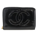 CHANEL Compact Long Wallet Patent leather Black CC Auth am10949A-2
