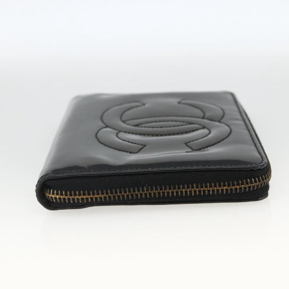 CHANEL Compact Long Wallet Patent leather Black CC Auth am10949A