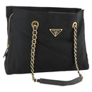 PRADA Chain Tote Bag Nylon Black Gold Auth am10950A-1
