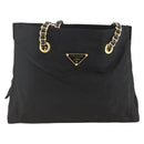 PRADA Chain Tote Bag Nylon Black Gold Auth am10950A-13