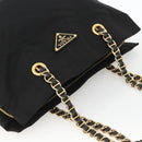 PRADA Chain Tote Bag Nylon Black Gold Auth am10950A-6