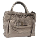 Salvatore Ferragamo Vala Hand Bag Leather 2way Silver Auth am10956-1