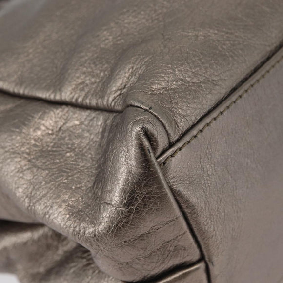 Salvatore Ferragamo Vala Hand Bag Leather 2way Silver Auth am10956