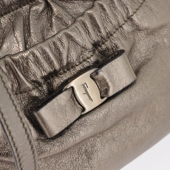 Salvatore Ferragamo Vala Hand Bag Leather 2way Silver Auth am10956