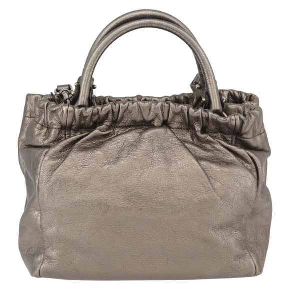 Salvatore Ferragamo Vala Hand Bag Leather 2way Silver Auth am10956