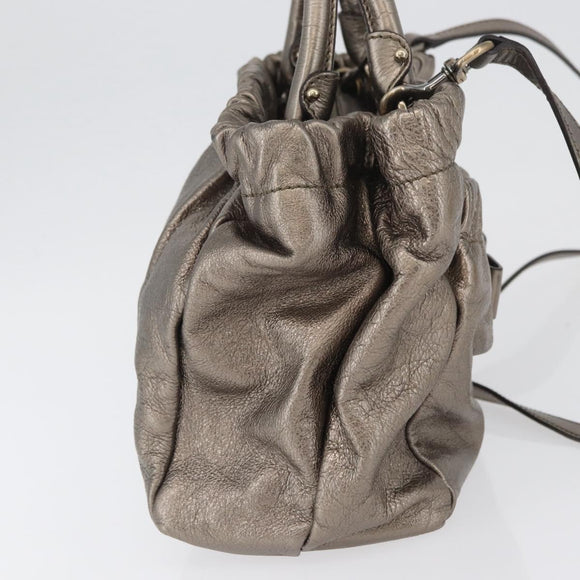 Salvatore Ferragamo Vala Hand Bag Leather 2way Silver Auth am10956