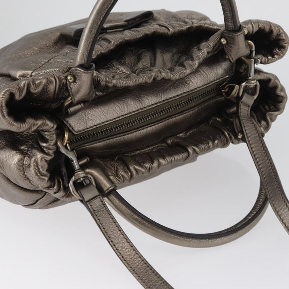 Salvatore Ferragamo Vala Hand Bag Leather 2way Silver Auth am10956