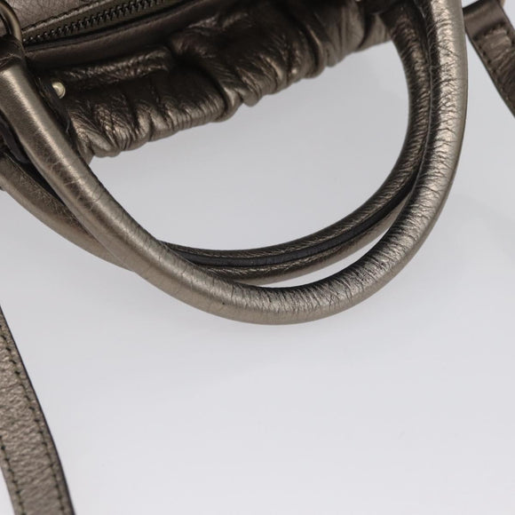 Salvatore Ferragamo Vala Hand Bag Leather 2way Silver Auth am10956