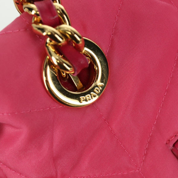 PRADA Chain Tote Bag Nylon Gold Pink Auth am10964V