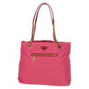 PRADA Chain Tote Bag Nylon Gold Pink Auth am10964V-2