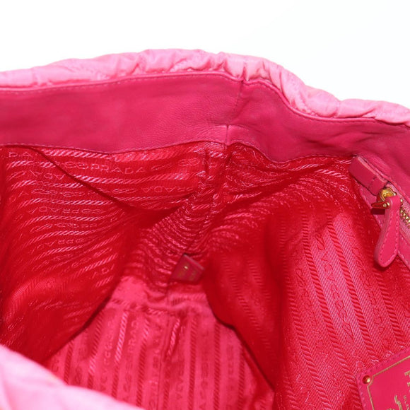 PRADA Chain Tote Bag Nylon Gold Pink Auth am10964V