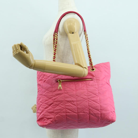 PRADA Chain Tote Bag Nylon Gold Pink Auth am10964V