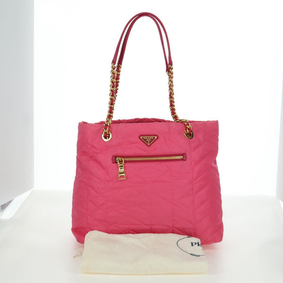 PRADA Chain Tote Bag Nylon Gold Pink Auth am10964V