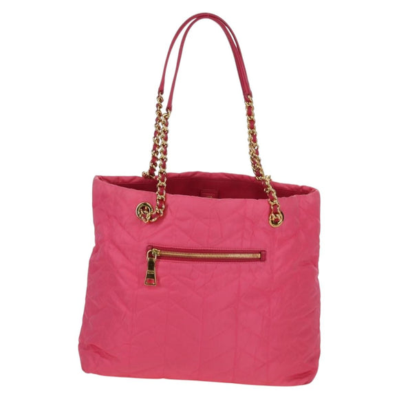 PRADA Chain Tote Bag Nylon Gold Pink Auth am10964V