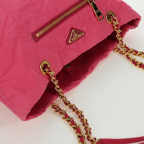 PRADA Chain Tote Bag Nylon Gold Pink Auth am10964V