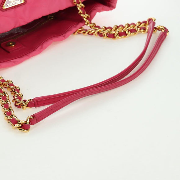 PRADA Chain Tote Bag Nylon Gold Pink Auth am10964V