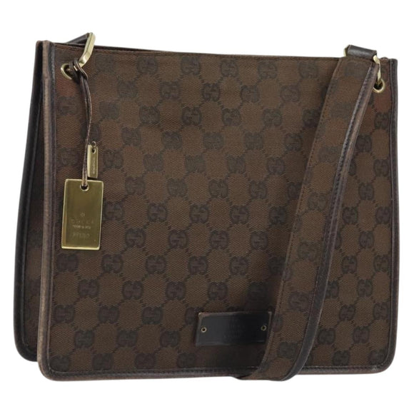 GUCCI GG Canvas Shoulder Bag Gold Brown 91762 Auth am10977