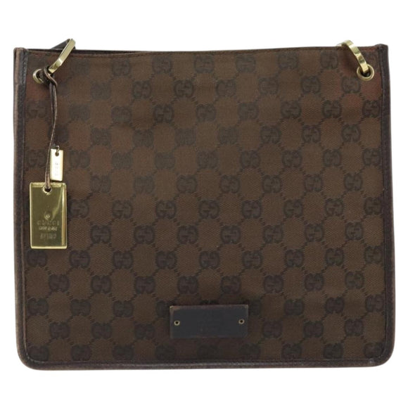 GUCCI GG Canvas Shoulder Bag Gold Brown 91762 Auth am10977