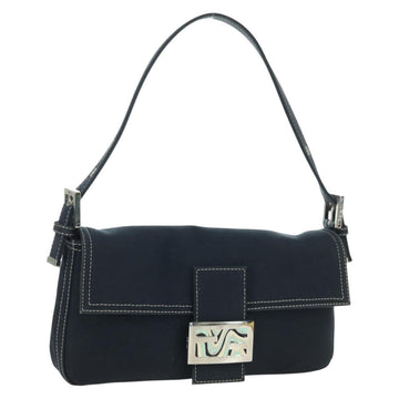 FENDI Marble Mamma Baguette Shoulder Bag Canvas Navy Silver Auth am10993V