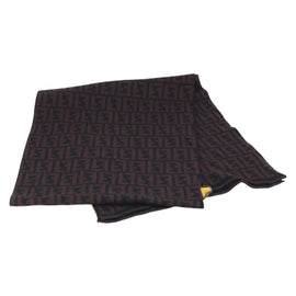 FENDI Zucca Canvas Scarf Wool Black Brown Auth am10995