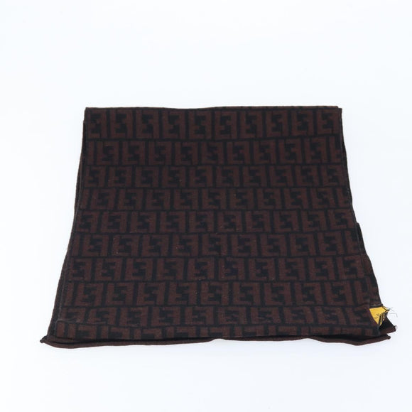 FENDI Zucca Canvas Scarf Wool Black Brown Auth am10995