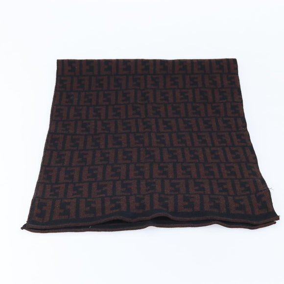 FENDI Zucca Canvas Scarf Wool Black Brown Auth am10995