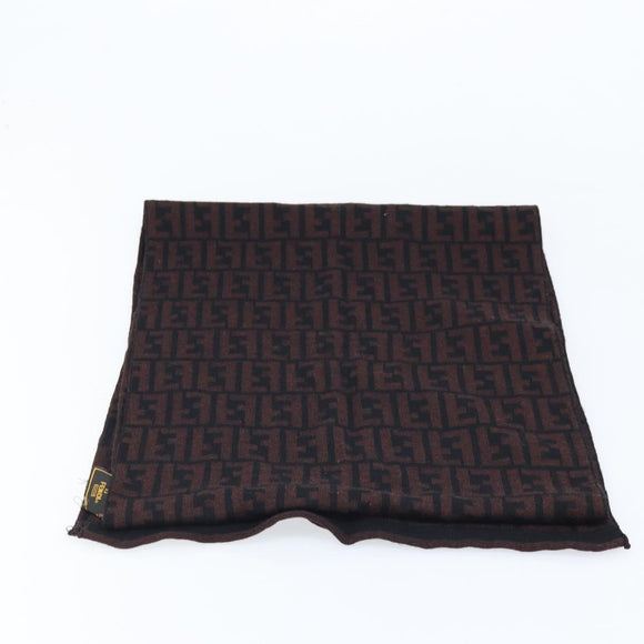 FENDI Zucca Canvas Scarf Wool Black Brown Auth am10995