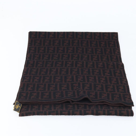 FENDI Zucca Canvas Scarf Wool Black Brown Auth am10995