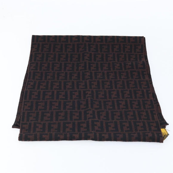 FENDI Zucca Canvas Scarf Wool Black Brown Auth am10995