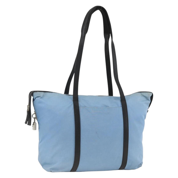 PRADA Tote Bag Nylon Leather Light Blue Silver Auth am11000