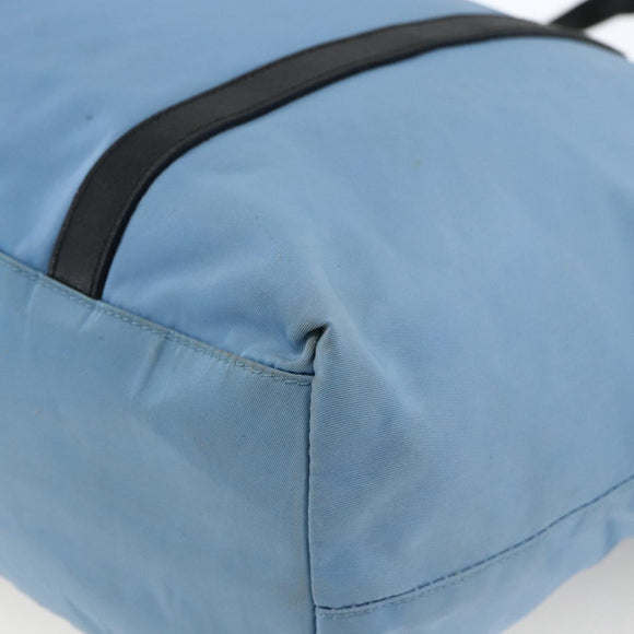 PRADA Tote Bag Nylon Leather Light Blue Silver Auth am11000