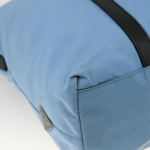 PRADA Tote Bag Nylon Leather Light Blue Silver Auth am11000