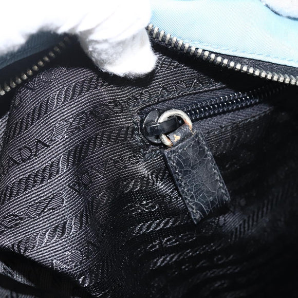 PRADA Tote Bag Nylon Leather Light Blue Silver Auth am11000