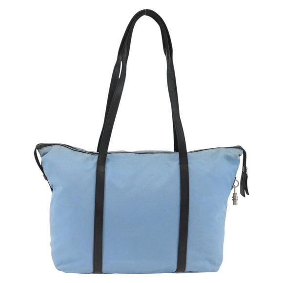 PRADA Tote Bag Nylon Leather Light Blue Silver Auth am11000