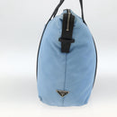 PRADA Tote Bag Nylon Leather Light Blue Silver Auth am11000-4