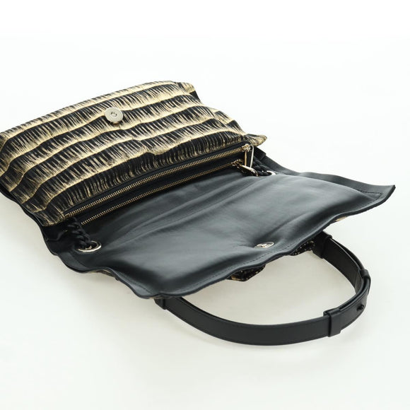 Salvatore Ferragamo Vala Chain Shoulder Bag Leather Black Gold Auth am11001V