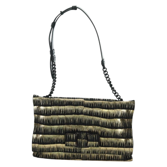 Salvatore Ferragamo Vala Chain Shoulder Bag Leather Black Gold Auth am11001V