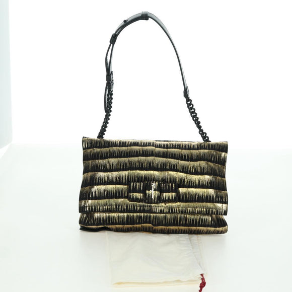 Salvatore Ferragamo Vala Chain Shoulder Bag Leather Black Gold Auth am11001V