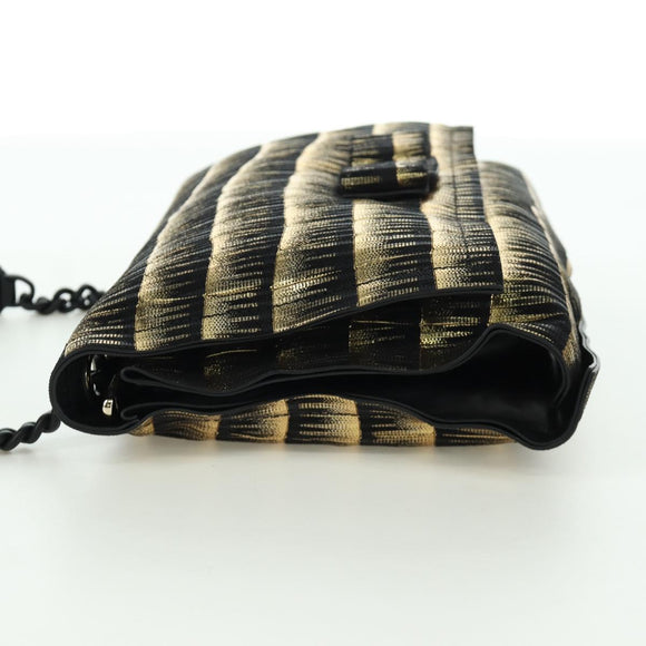 Salvatore Ferragamo Vala Chain Shoulder Bag Leather Black Gold Auth am11001V