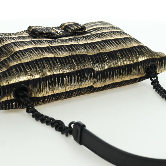 Salvatore Ferragamo Vala Chain Shoulder Bag Leather Black Gold Auth am11001V