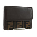 FENDI Zucca Canvas Trifold Wallet Black Brown Auth am11005V-1