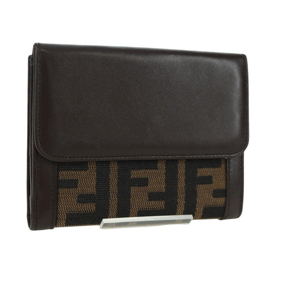 FENDI Zucca Canvas Trifold Wallet Black Brown Auth am11005V