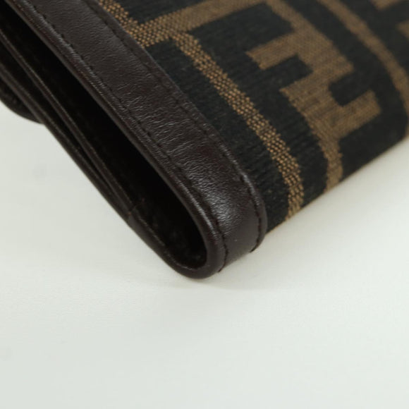 FENDI Zucca Canvas Trifold Wallet Black Brown Auth am11005V